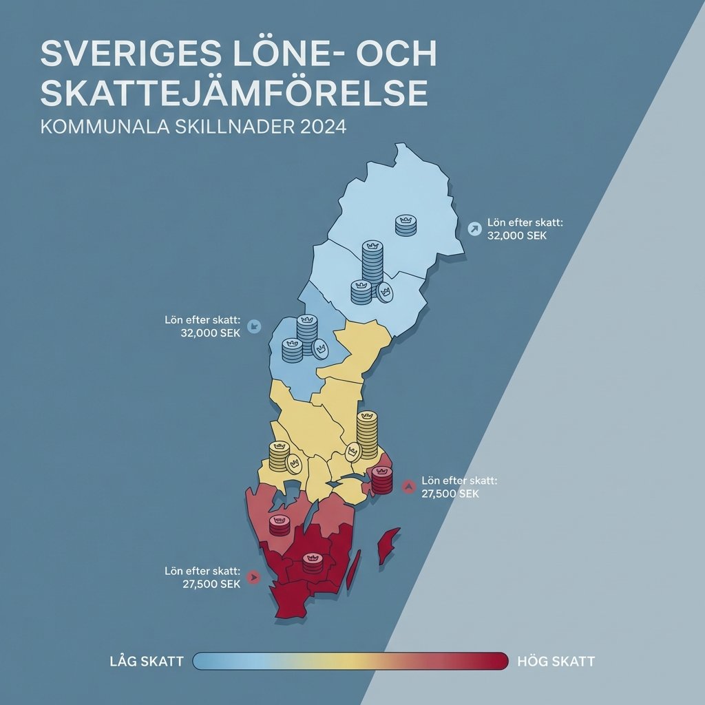 Karta över kommunalskatt i Sverige – jämförelse mellan olika kommuner