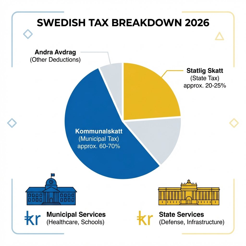 Hur den svenska skatten är fördelad 2026 – kommunalskatt vs statlig skatt